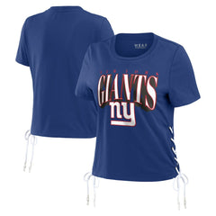 New York Giants WEAR by Erin Andrews Women's Lace Up Side Modest Cropped T-Shirt | NFL US