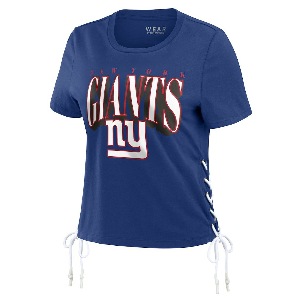 New York Giants WEAR by Erin Andrews Women's Lace Up Side Modest Cropped T-Shirt | NFL US