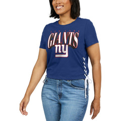 New York Giants WEAR by Erin Andrews Women's Lace Up Side Modest Cropped T-Shirt | NFL US