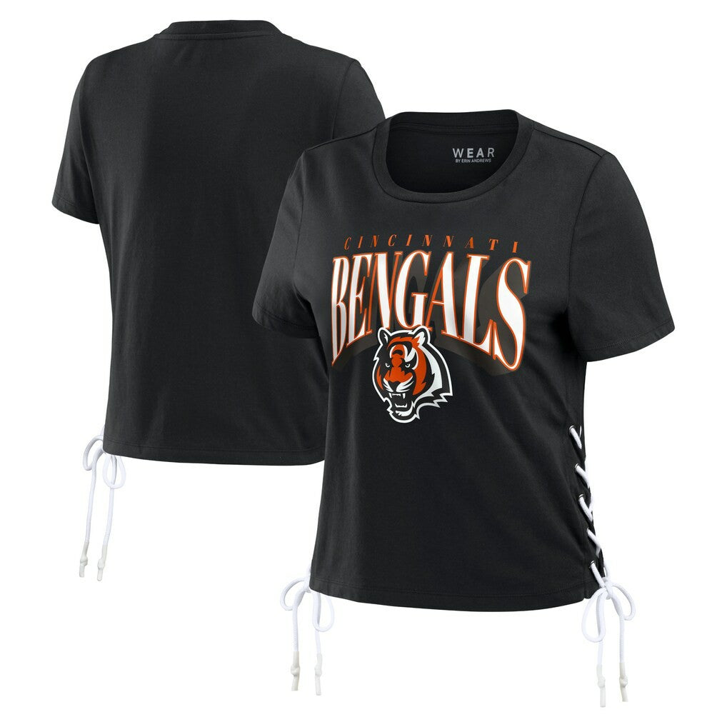 Cincinnati Bengals WEAR by Erin Andrews Women's Lace Up Side Modest Cropped T-Shirt | NFL Sale