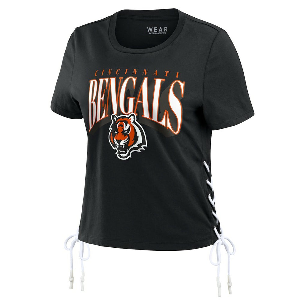Cincinnati Bengals WEAR by Erin Andrews Women's Lace Up Side Modest Cropped T-Shirt | NFL Sale