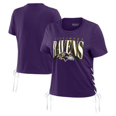 Baltimore Ravens WEAR by Erin Andrews Women's Lace Up Side Modest Cropped T-Shirt | NFL New