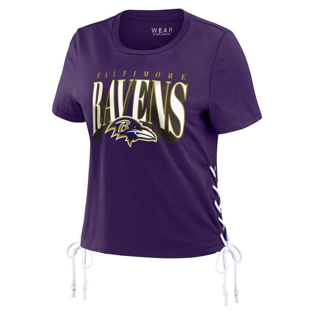 Baltimore Ravens WEAR by Erin Andrews Women's Lace Up Side Modest Cropped T-Shirt | NFL New