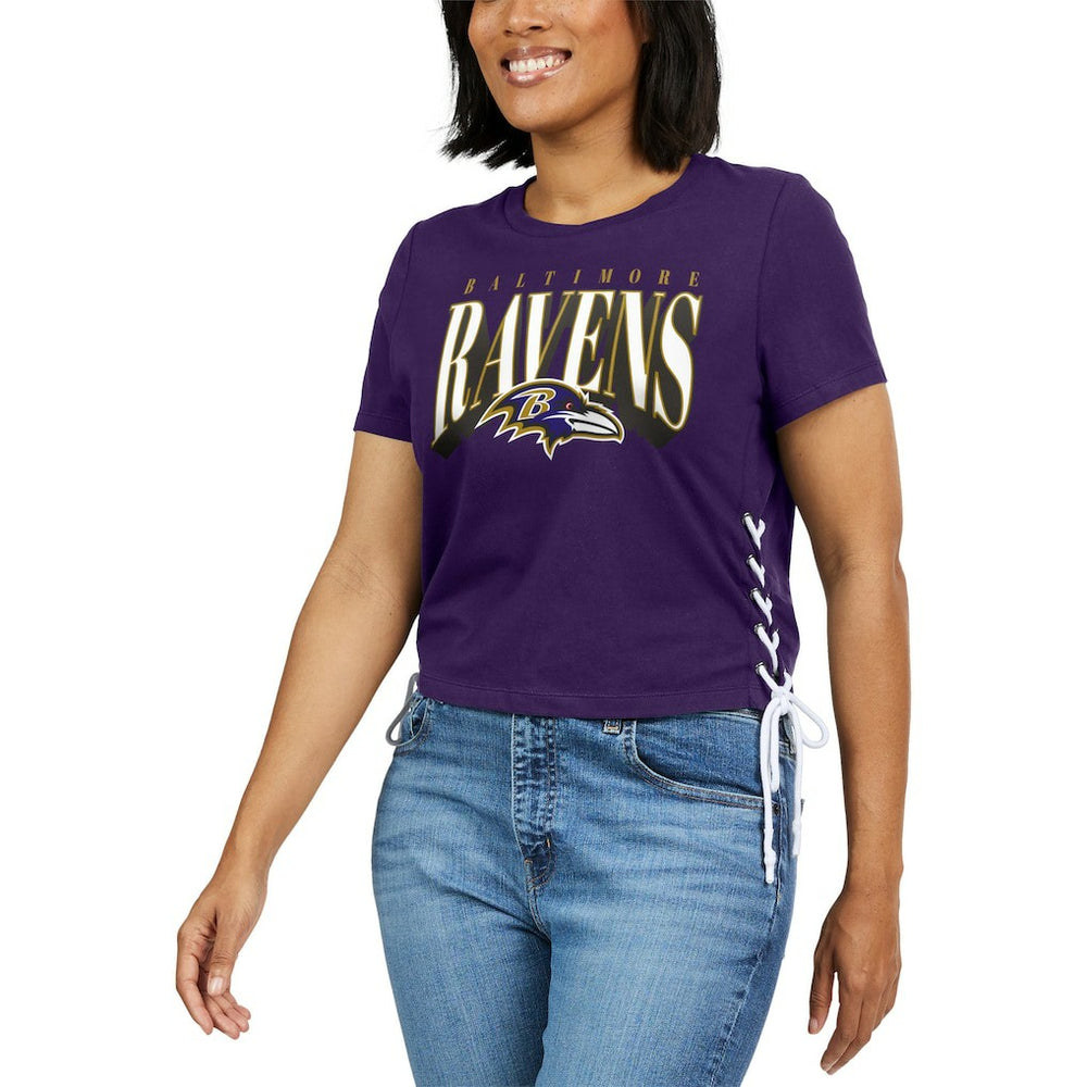 Baltimore Ravens WEAR by Erin Andrews Women's Lace Up Side Modest Cropped T-Shirt | NFL New