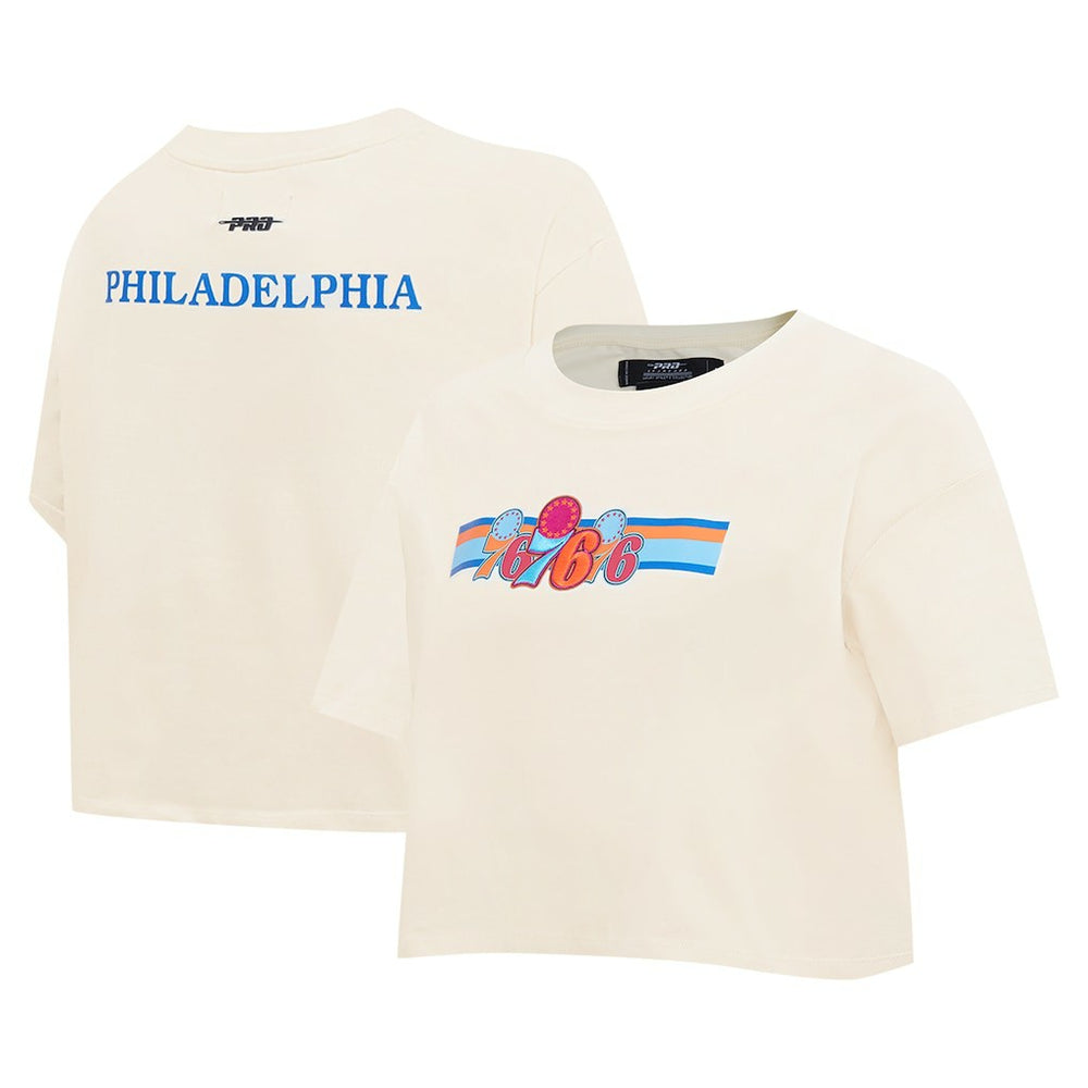 Cream Philadelphia 76ers Pro Standard Women's Retro Striper SJ Cropped Boxy T-Shirt | NBA