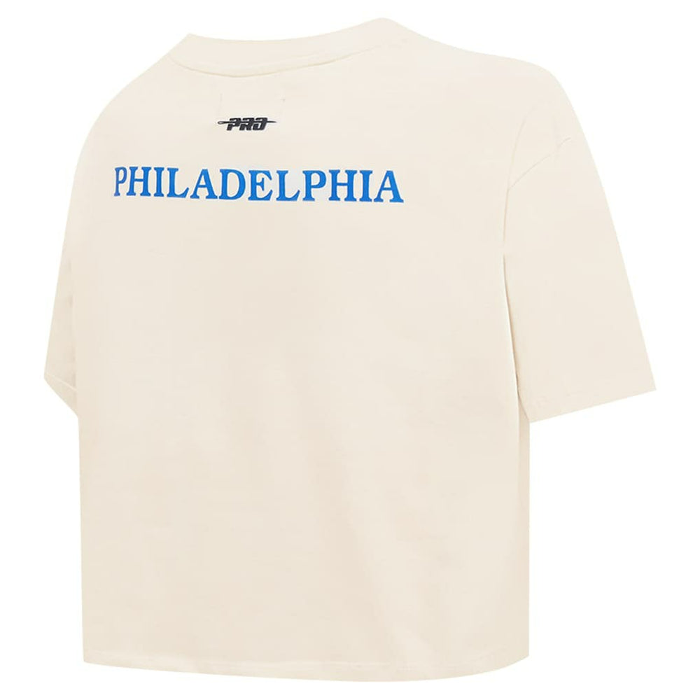 Cream Philadelphia 76ers Pro Standard Women's Retro Striper SJ Cropped Boxy T-Shirt | NBA