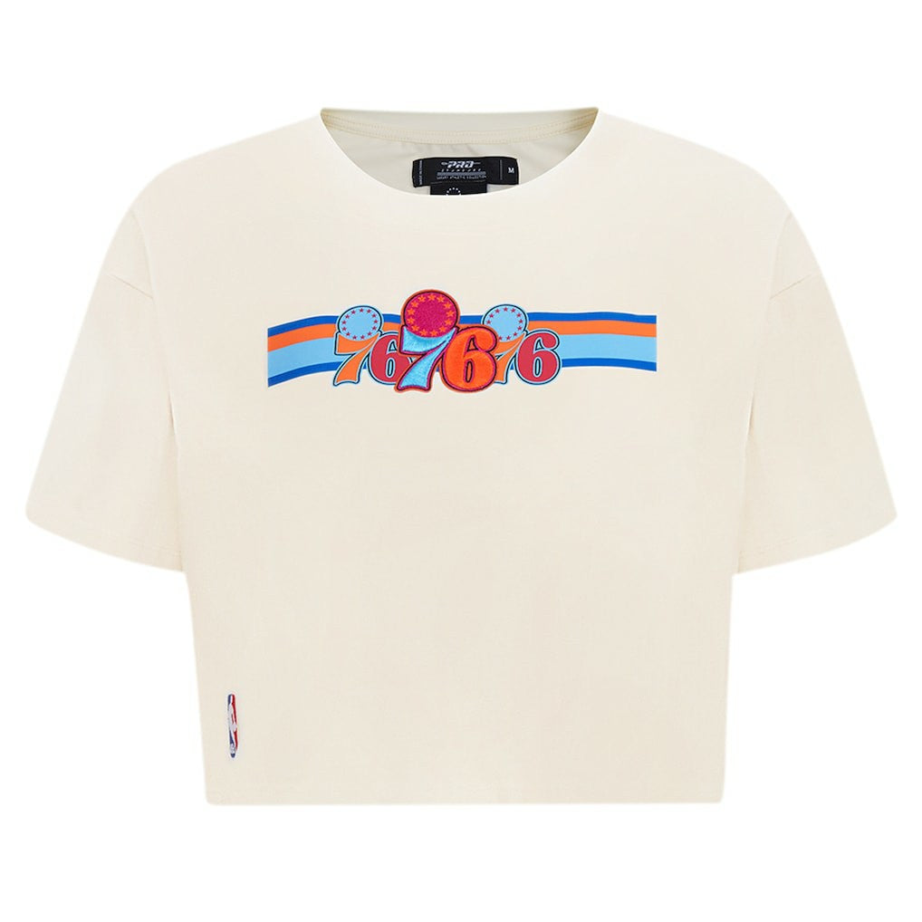 Cream Philadelphia 76ers Pro Standard Women's Retro Striper SJ Cropped Boxy T-Shirt | NBA