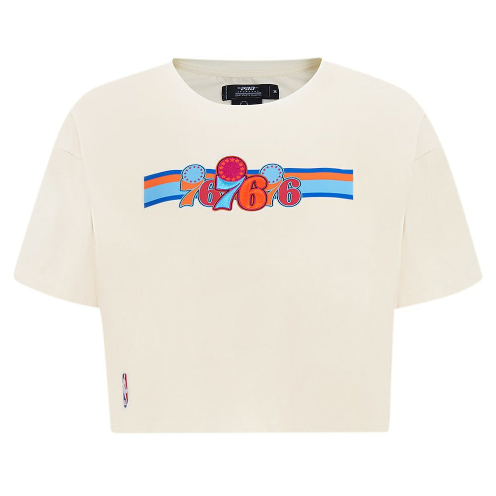 Cream Philadelphia 76ers Pro Standard Women's Retro Striper SJ Cropped Boxy T-Shirt | NBA