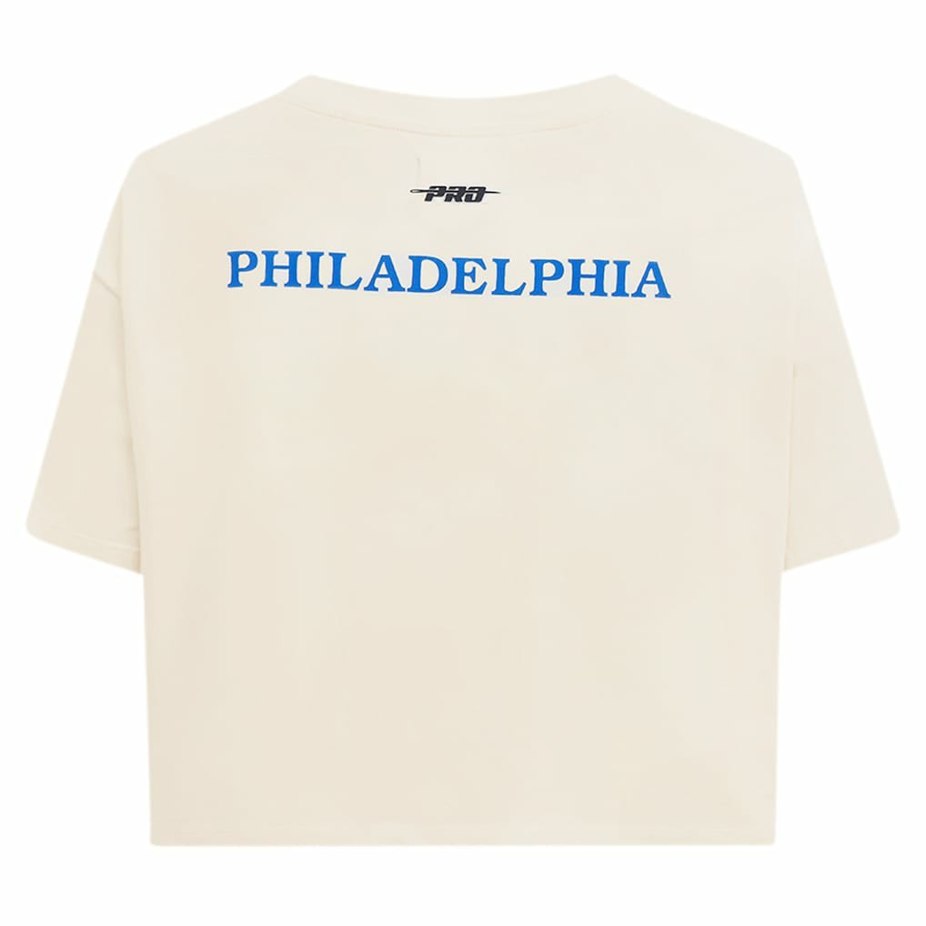 Cream Philadelphia 76ers Pro Standard Women's Retro Striper SJ Cropped Boxy T-Shirt | NBA