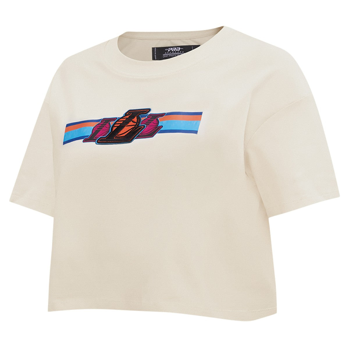 Cream Los Angeles Lakers Pro Standard Women's Retro Striper SJ Cropped Boxy T-Shirt | NBA