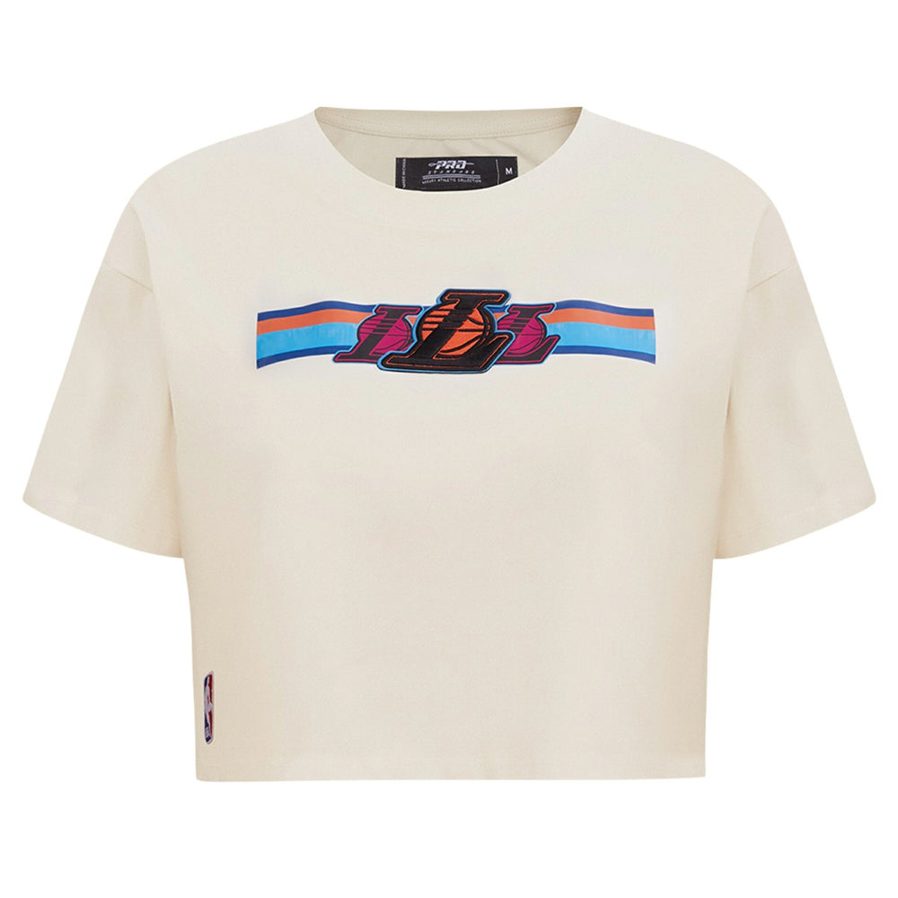 Cream Los Angeles Lakers Pro Standard Women's Retro Striper SJ Cropped Boxy T-Shirt | NBA