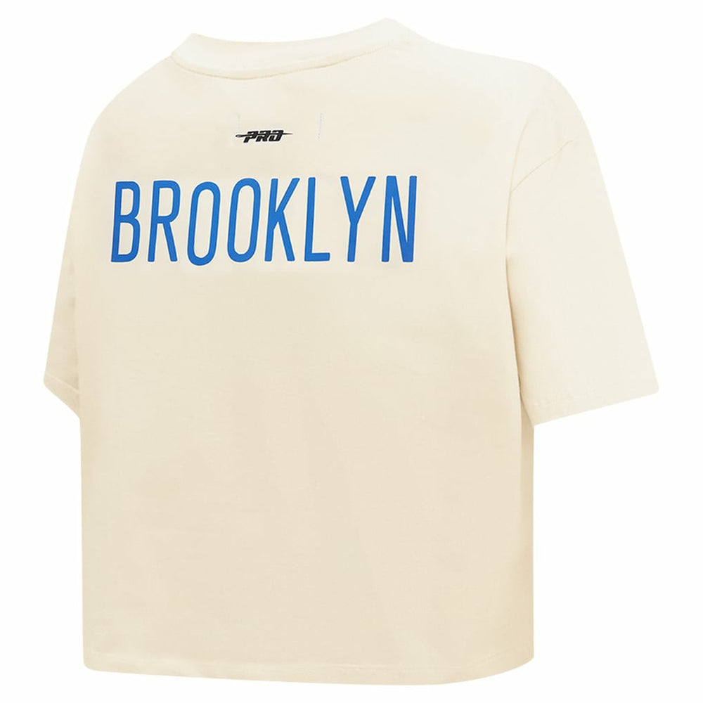Cream Brooklyn Nets Pro Standard Women's Retro Striper SJ Cropped Boxy T-Shirt | NBA