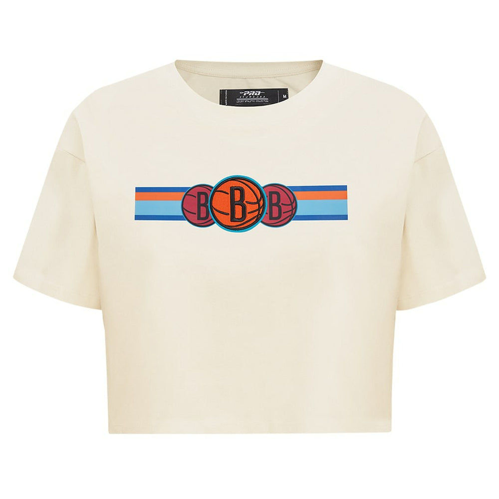 Cream Brooklyn Nets Pro Standard Women's Retro Striper SJ Cropped Boxy T-Shirt | NBA