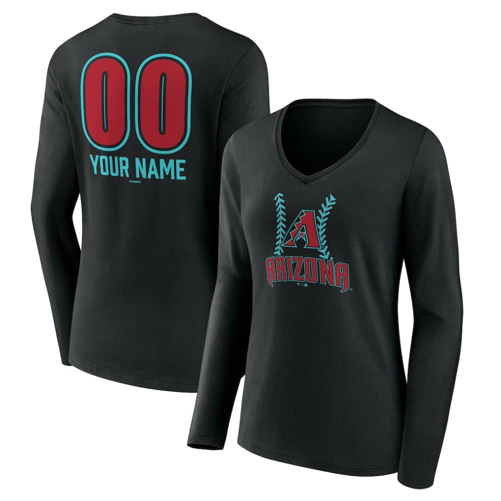 Arizona Diamondbacks Women's Personalized Name & Number Fastball Long Sleeve V-Neck T-Shirt - MLB T-shirts