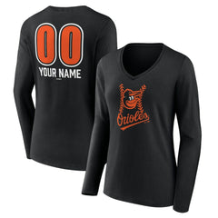 Baltimore Orioles Women's Personalized Name & Number Fastball Long Sleeve V-Neck T-Shirt - MLB T-shirts
