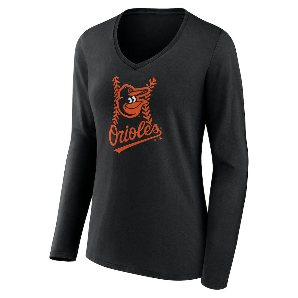 Baltimore Orioles Women's Personalized Name & Number Fastball Long Sleeve V-Neck T-Shirt - MLB T-shirts