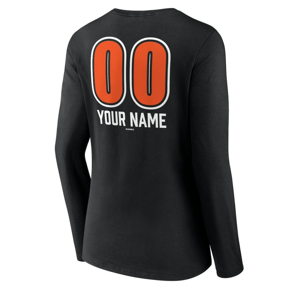 Baltimore Orioles Women's Personalized Name & Number Fastball Long Sleeve V-Neck T-Shirt - MLB T-shirts