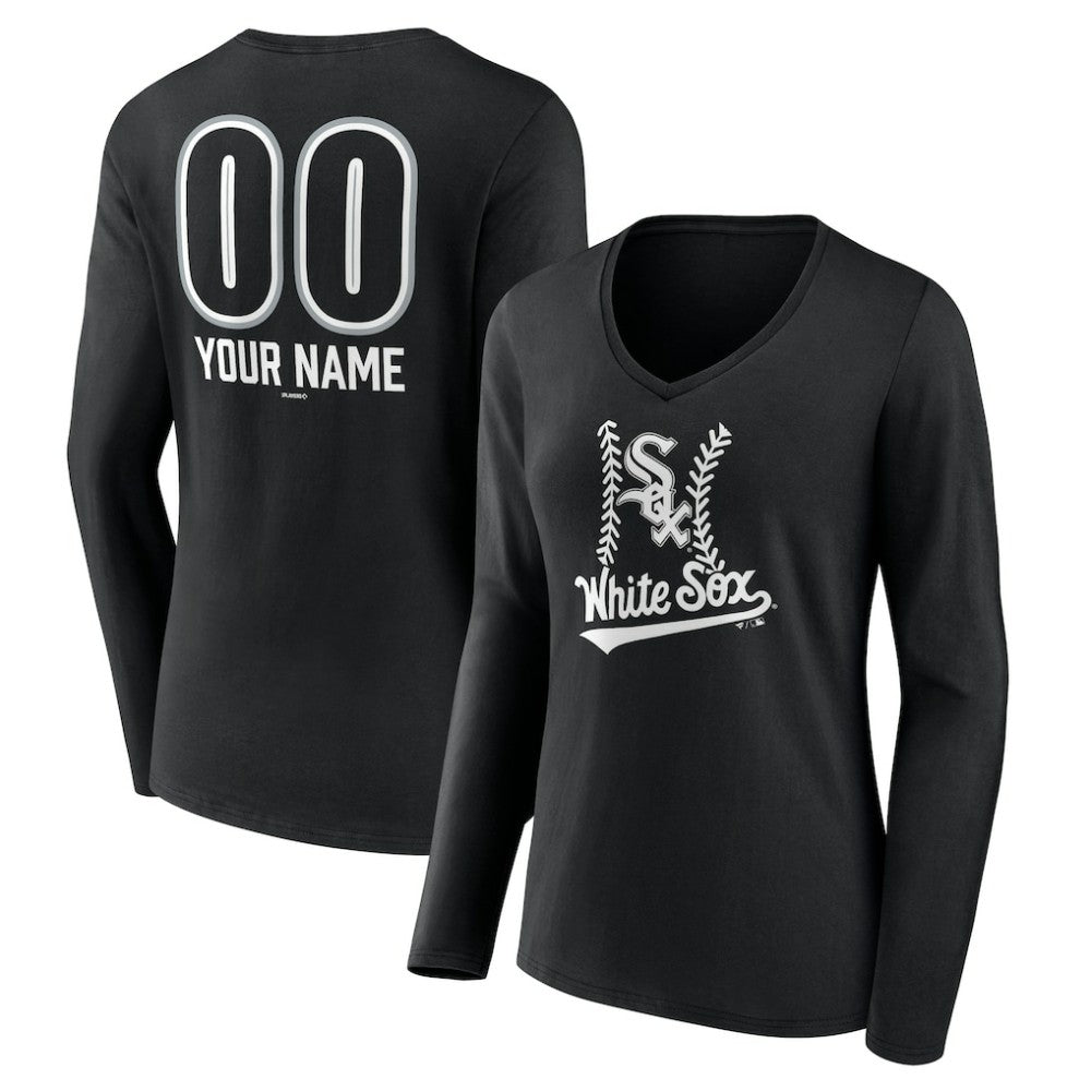 Chicago White Sox Women's Personalized Name & Number Fastball Long Sleeve V-Neck T-Shirt - MLB T-shirts