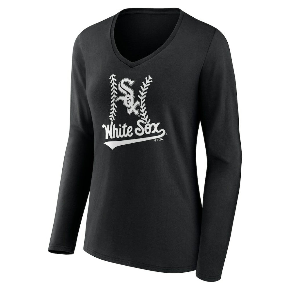 Chicago White Sox Women's Personalized Name & Number Fastball Long Sleeve V-Neck T-Shirt - MLB T-shirts