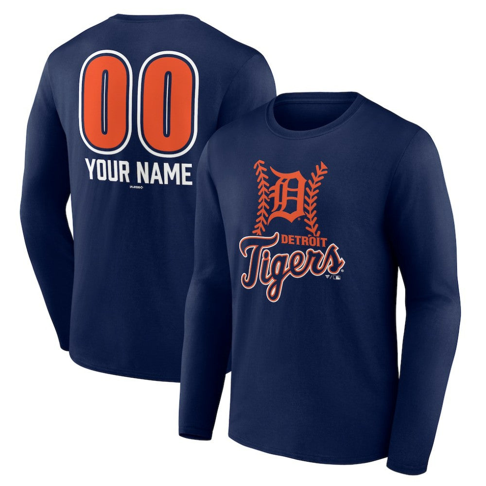 Detroit Tigers Personalized Name & Number Fastball Long Sleeve T-Shirt - MLB T-shirts