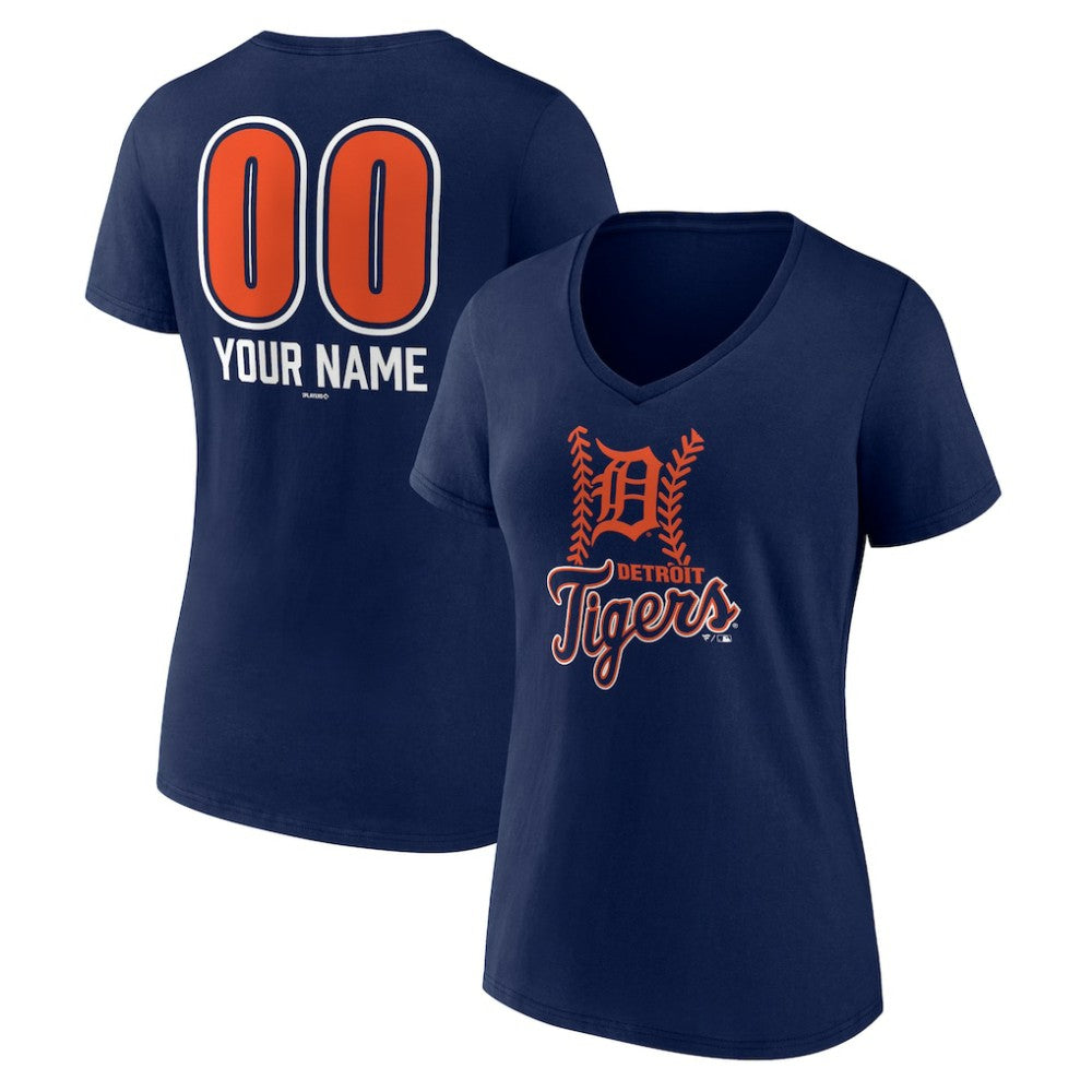 Detroit Tigers Women's Personalized Name & Number Fastball V-Neck T-Shirt - MLB T-shirts
