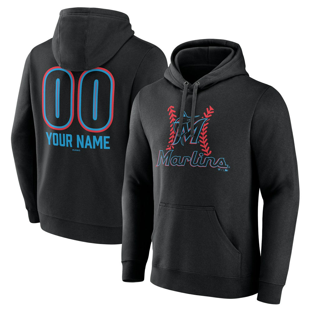 Miami Marlins Personalized Name & Number Fastball Pullover Hoodie - MLB Hoodies