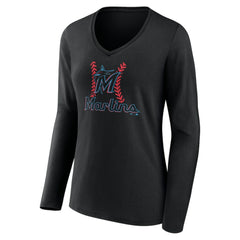 Miami Marlins Women's Personalized Name & Number Fastball Long Sleeve V-Neck T-Shirt - MLB T-shirts