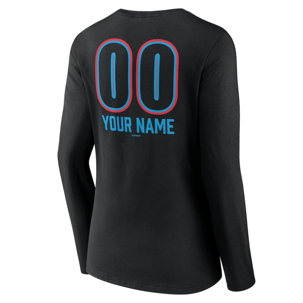 Miami Marlins Women's Personalized Name & Number Fastball Long Sleeve V-Neck T-Shirt - MLB T-shirts