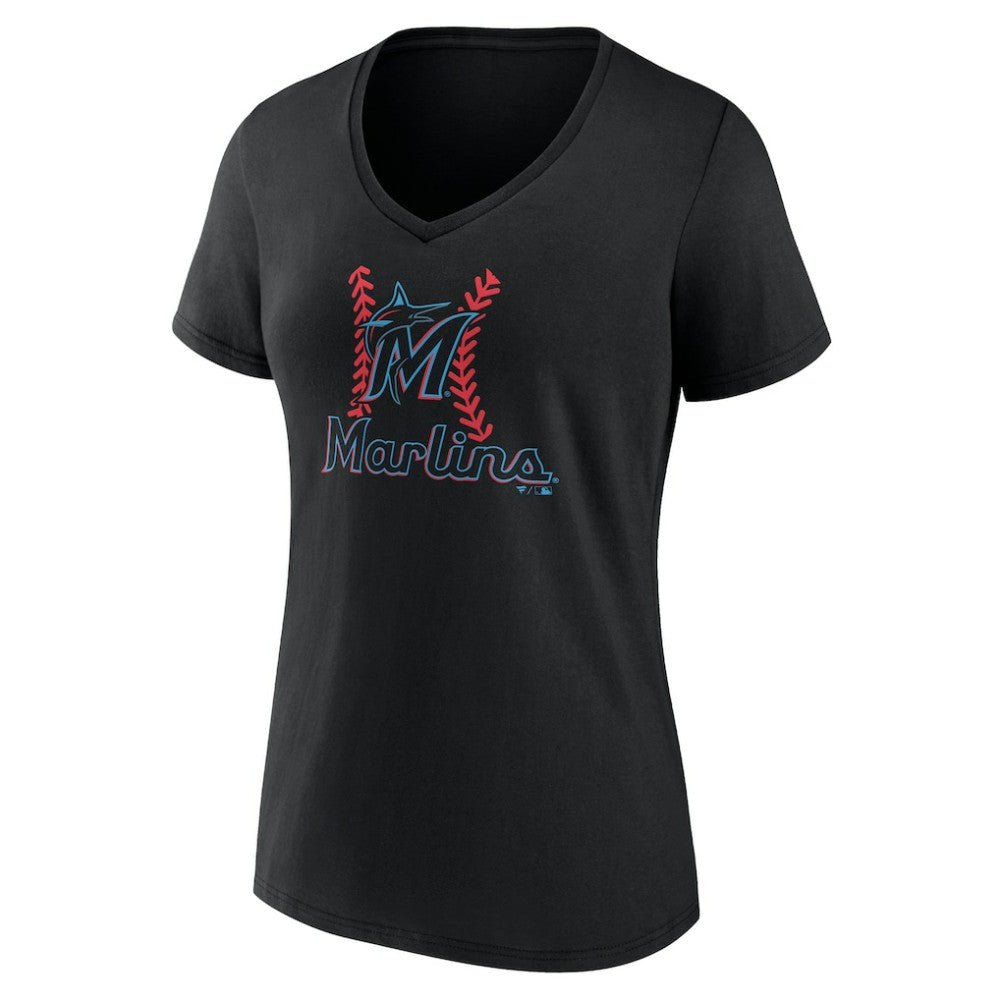 Miami Marlins Women's Personalized Name & Number Fastball V-Neck T-Shirt - MLB T-shirts