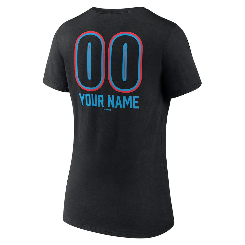 Miami Marlins Women's Personalized Name & Number Fastball V-Neck T-Shirt - MLB T-shirts