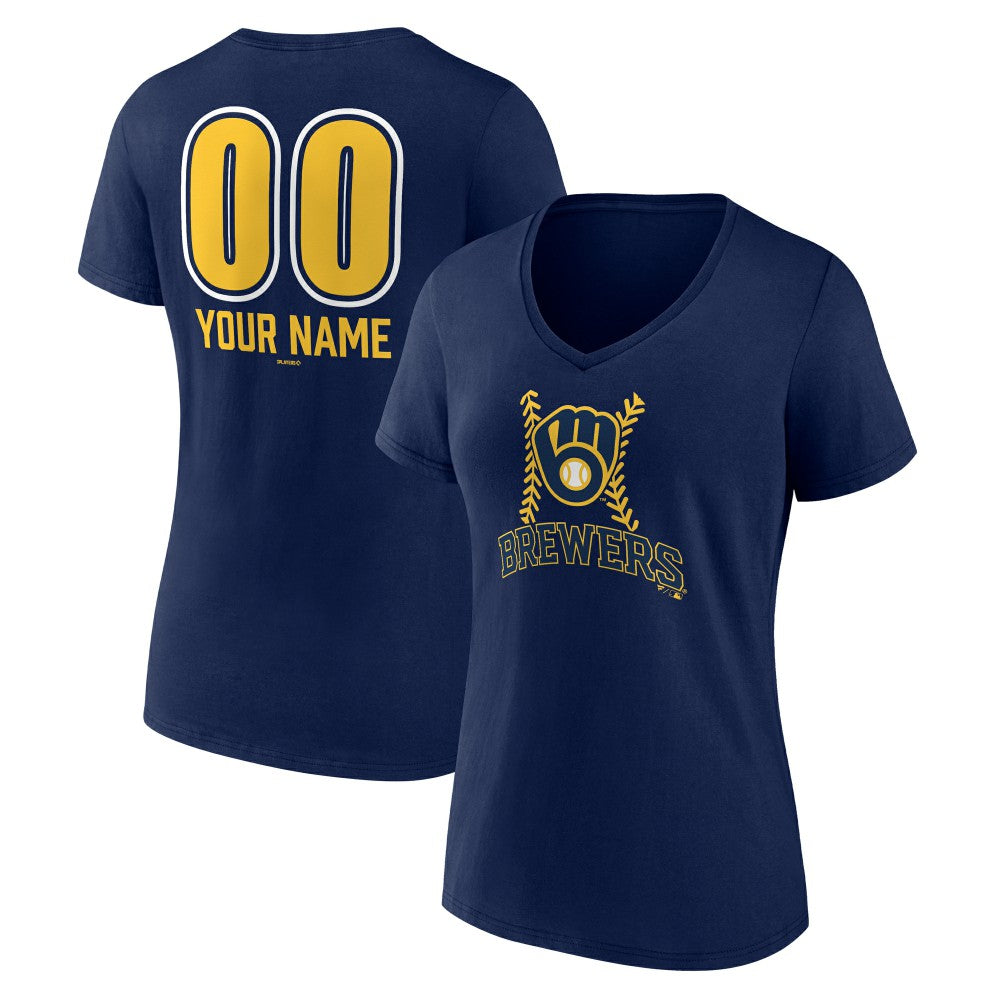 Milwaukee Brewers Women's Personalized Name & Number Fastball V-Neck T-Shirt - MLB T-shirts