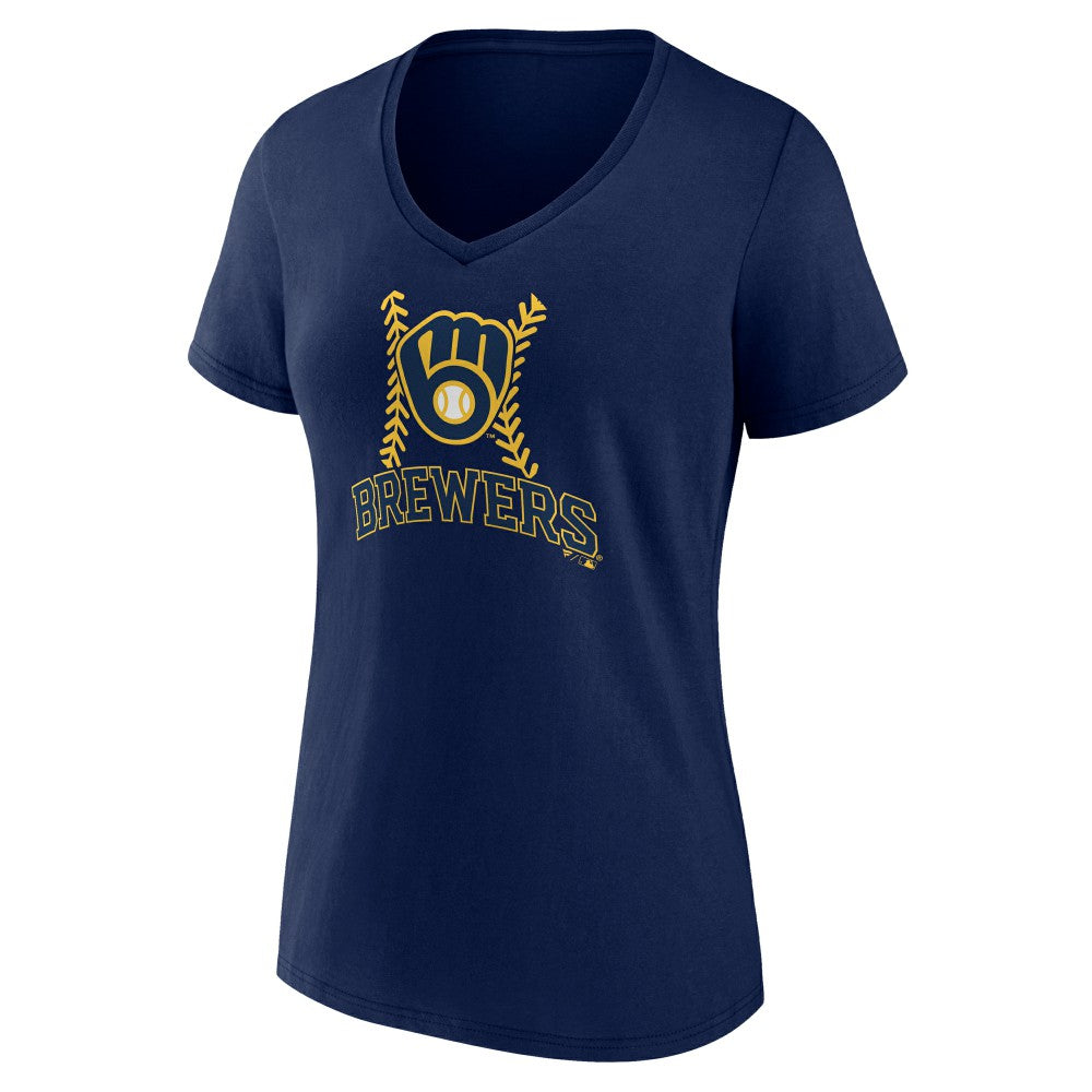 Milwaukee Brewers Women's Personalized Name & Number Fastball V-Neck T-Shirt - MLB T-shirts