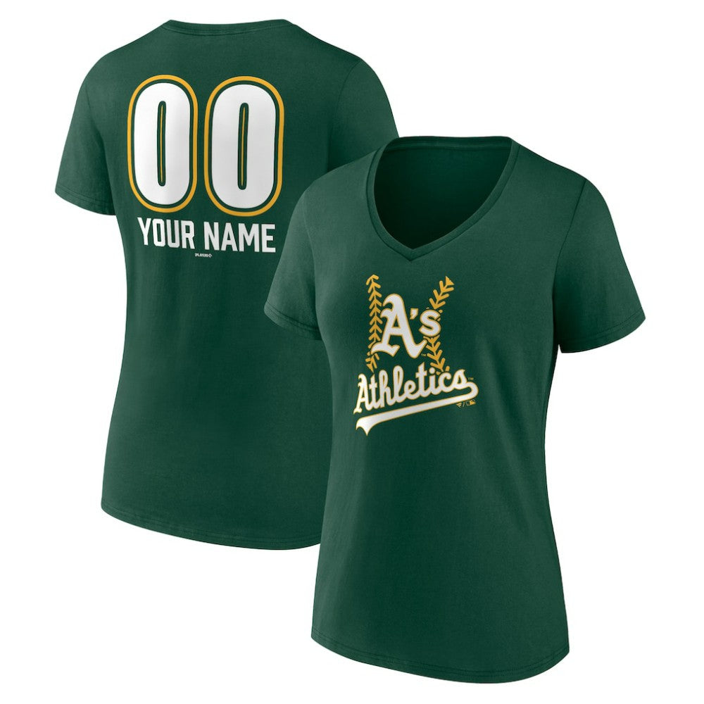 Athletics Women's Personalized Name & Number Fastball V-Neck T-Shirt - MLB T-shirts