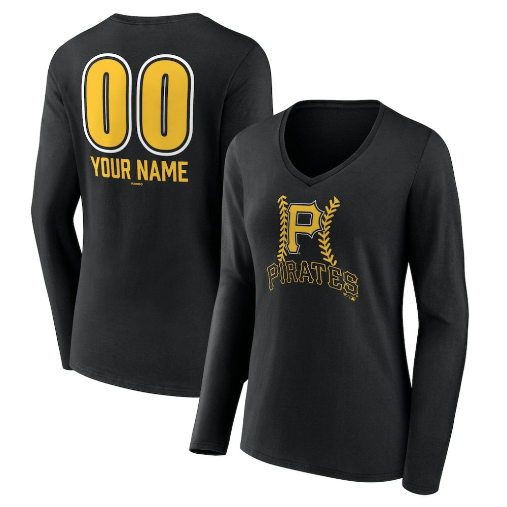 Pittsburgh Pirates Women's Personalized Name & Number Fastball Long Sleeve V-Neck T-Shirt - MLB T-shirts