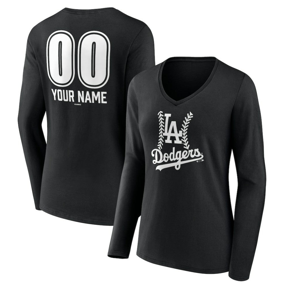 Los Angeles Dodgers Women's Personalized Name & Number Fastball Long Sleeve V-Neck T-Shirt - MLB T-shirts