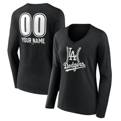 Los Angeles Dodgers Women's Personalized Name & Number Fastball Long Sleeve V-Neck T-Shirt - MLB T-shirts