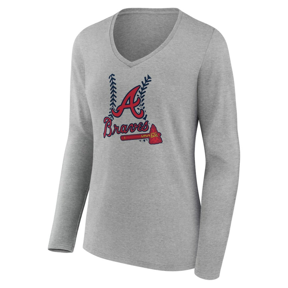 Atlanta Braves Women's Personalized Name & Number Fastball Long Sleeve V-Neck T-Shirt - MLB T-shirts