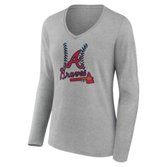 Atlanta Braves Women's Personalized Name & Number Fastball Long Sleeve V-Neck T-Shirt - MLB T-shirts