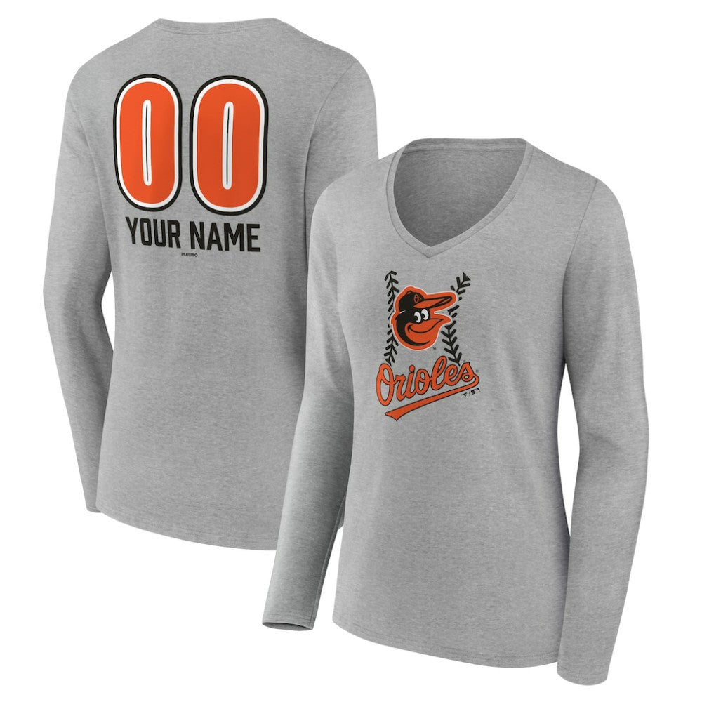 Baltimore Orioles Women's Personalized Name & Number Fastball Long Sleeve V-Neck T-Shirt - MLB T-shirts