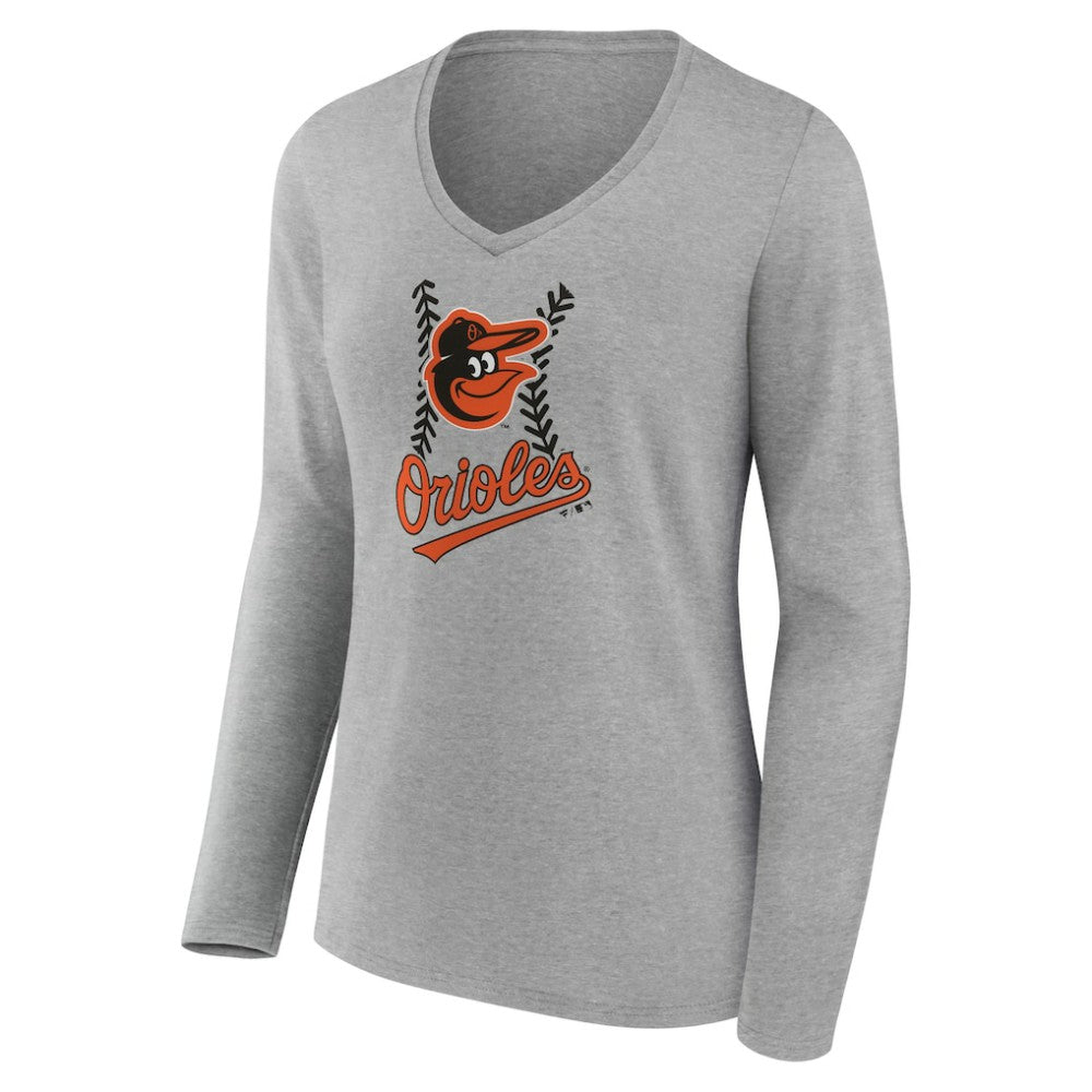 Baltimore Orioles Women's Personalized Name & Number Fastball Long Sleeve V-Neck T-Shirt - MLB T-shirts