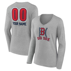Boston Red Sox Women's Personalized Name & Number Fastball Long Sleeve V-Neck T-Shirt - MLB T-shirts