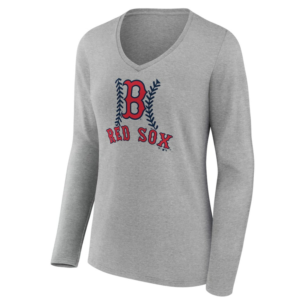 Boston Red Sox Women's Personalized Name & Number Fastball Long Sleeve V-Neck T-Shirt - MLB T-shirts