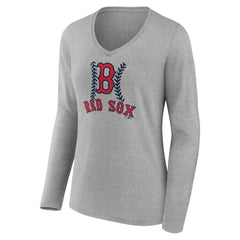 Boston Red Sox Women's Personalized Name & Number Fastball Long Sleeve V-Neck T-Shirt - MLB T-shirts