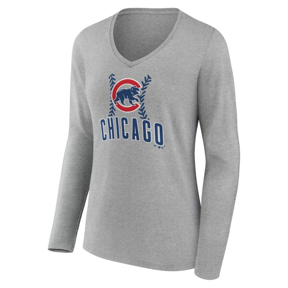 Chicago Cubs Women's Personalized Name & Number Fastball Long Sleeve V-Neck T-Shirt - MLB T-shirts