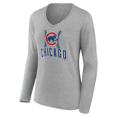 Chicago Cubs Women's Personalized Name & Number Fastball Long Sleeve V-Neck T-Shirt - MLB T-shirts