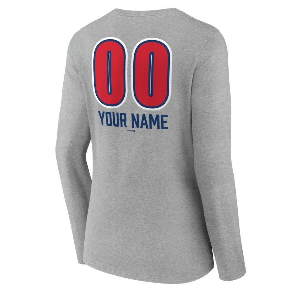 Chicago Cubs Women's Personalized Name & Number Fastball Long Sleeve V-Neck T-Shirt - MLB T-shirts