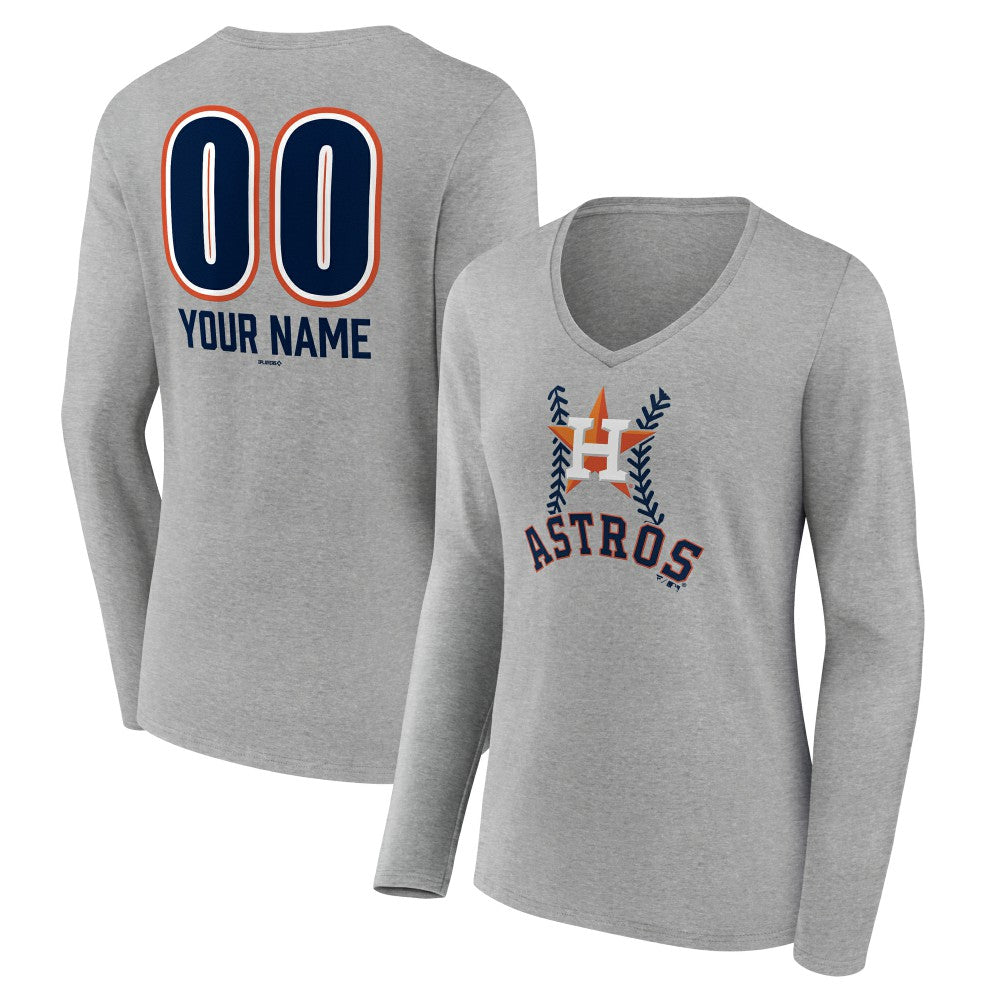 Houston Astros Women's Personalized Name & Number Fastball Long Sleeve V-Neck T-Shirt - MLB T-shirts