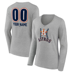 Houston Astros Women's Personalized Name & Number Fastball Long Sleeve V-Neck T-Shirt - MLB T-shirts