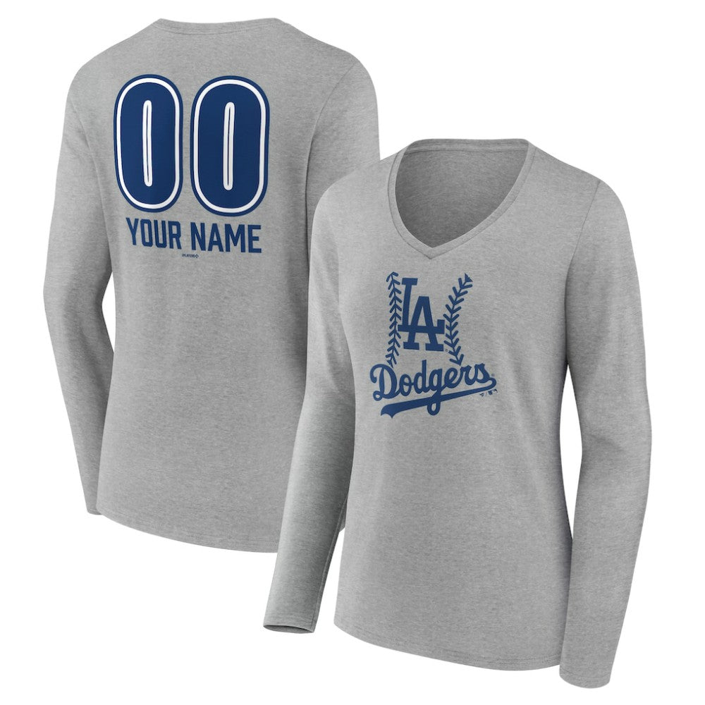 Los Angeles Dodgers Women's Personalized Name & Number Fastball Long Sleeve V-Neck T-Shirt - MLB T-shirts