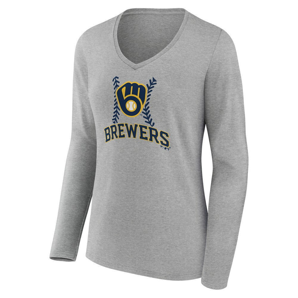 Milwaukee Brewers Women's Personalized Name & Number Fastball Long Sleeve V-Neck T-Shirt - MLB T-shirts
